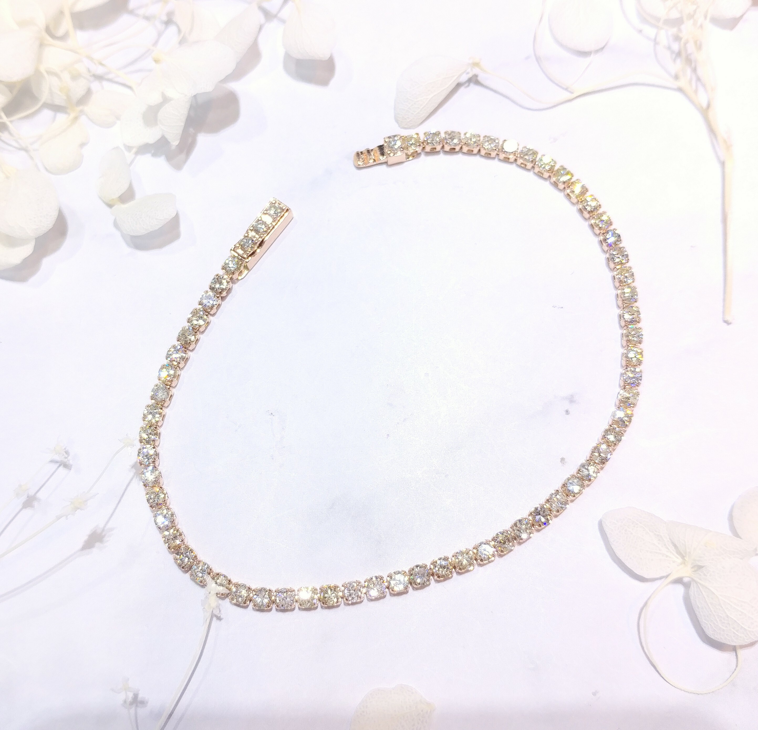 全新18K玫瑰金3卡25份鑽石手鍊