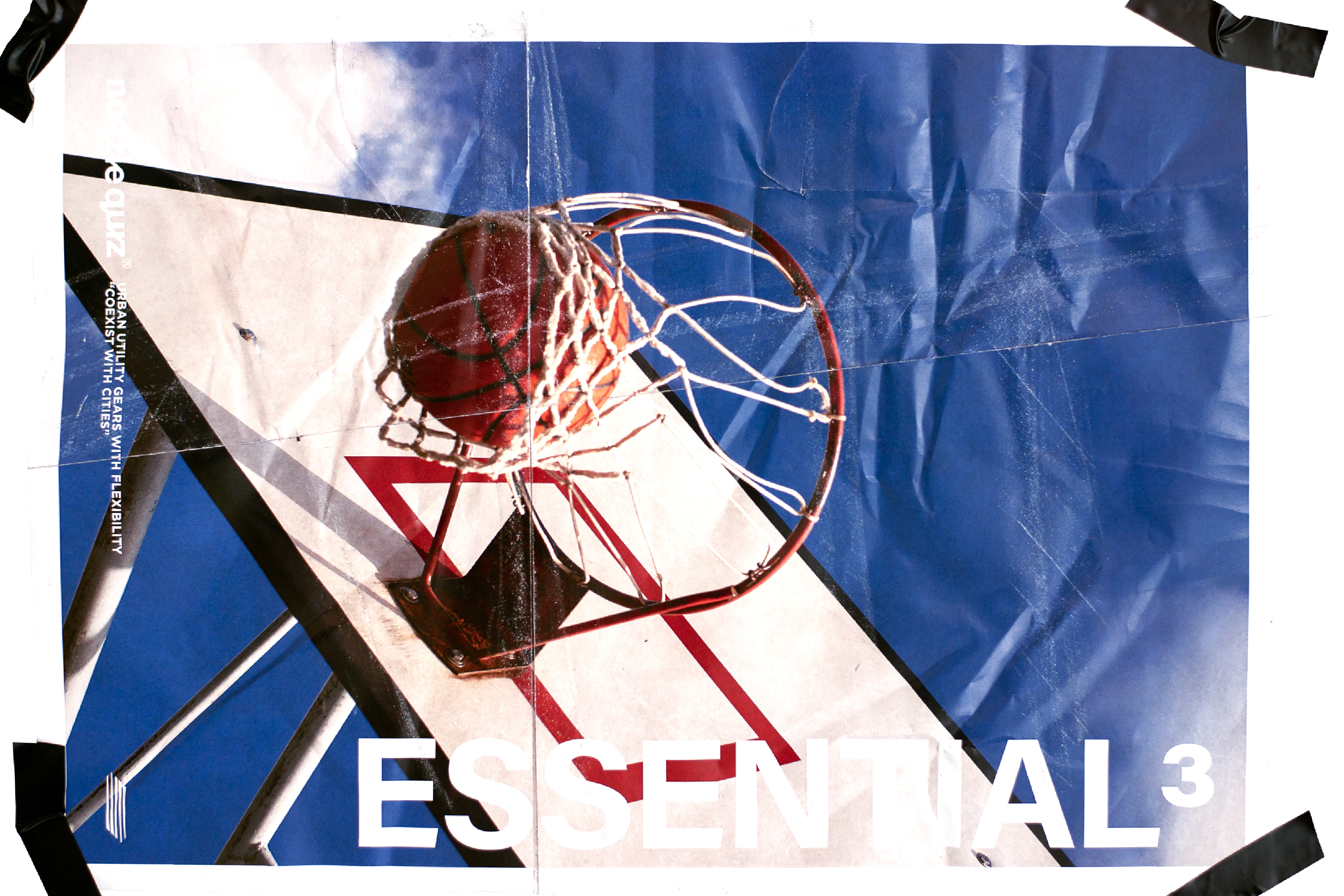 nozzle quiz 2022aw 新系列 O'Skoll 主視覺，籃球與籃框與藍天