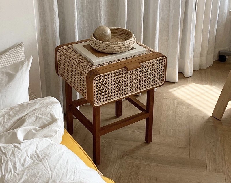 《1039》藤編實木床頭櫃
