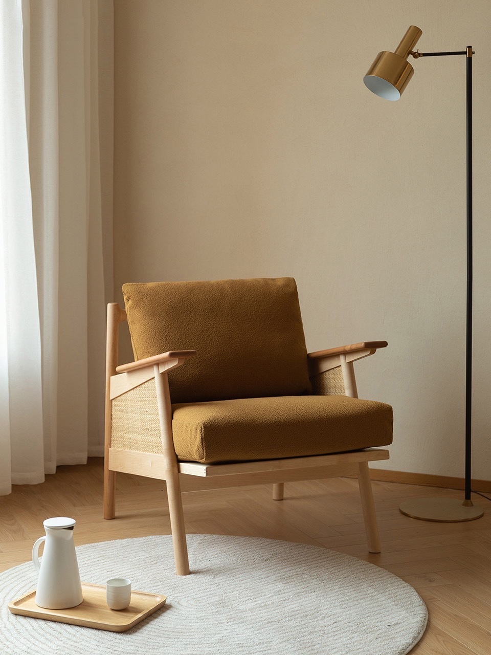 《1041》實木沙發單人休閒藤椅