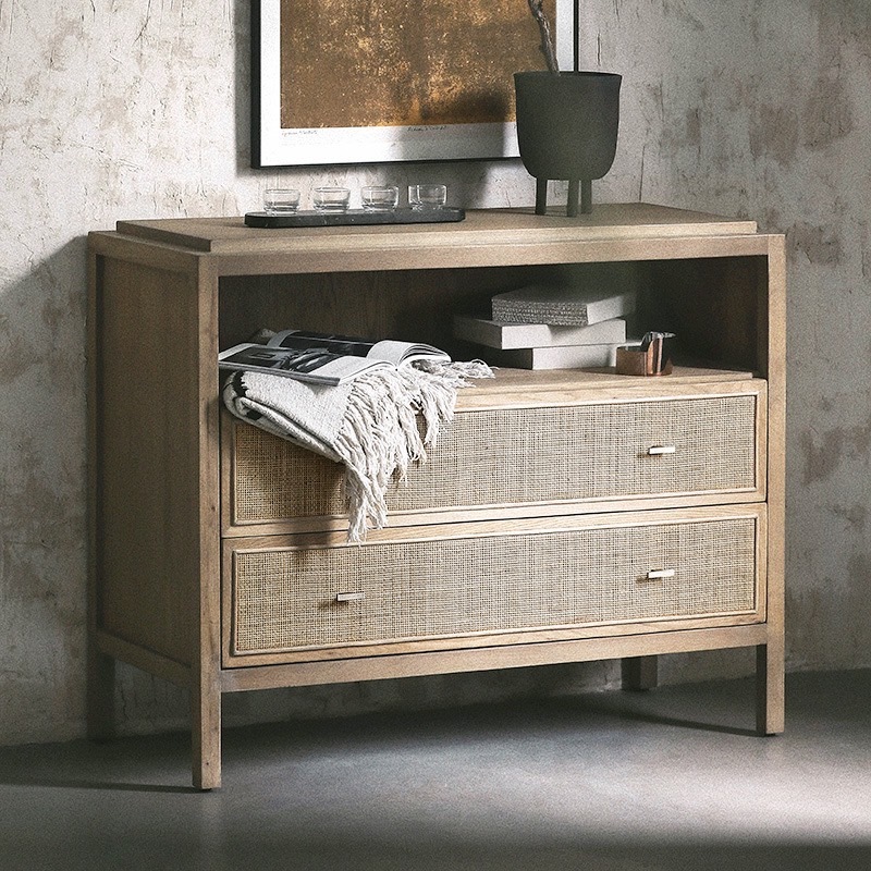 《1042》復古實木藤編抽屜櫃