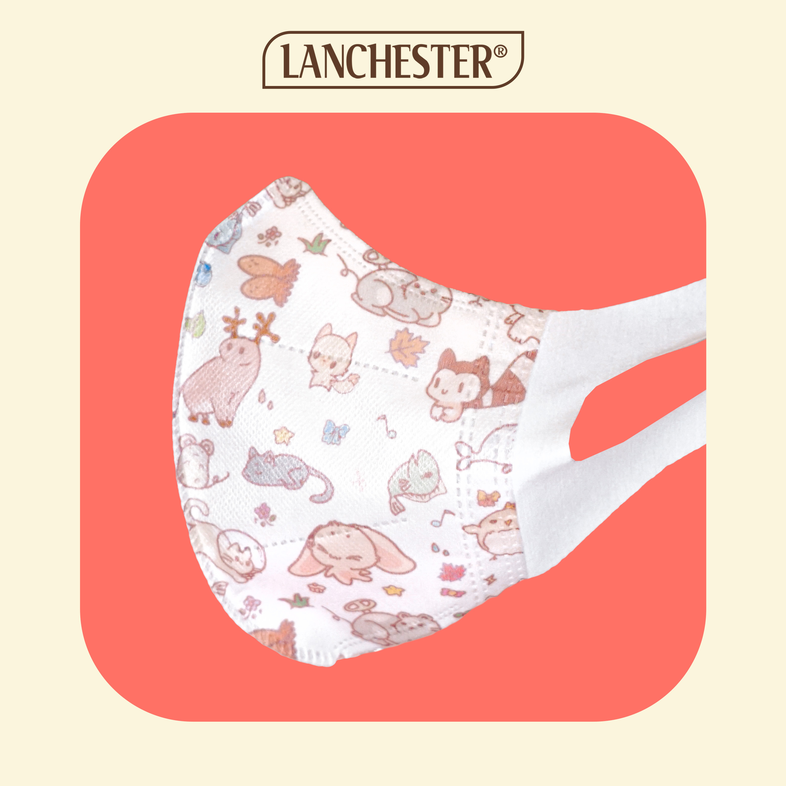 Lanchester 成人3層立體彈力帶動物大派對卡通口罩獨立包裝(30片)