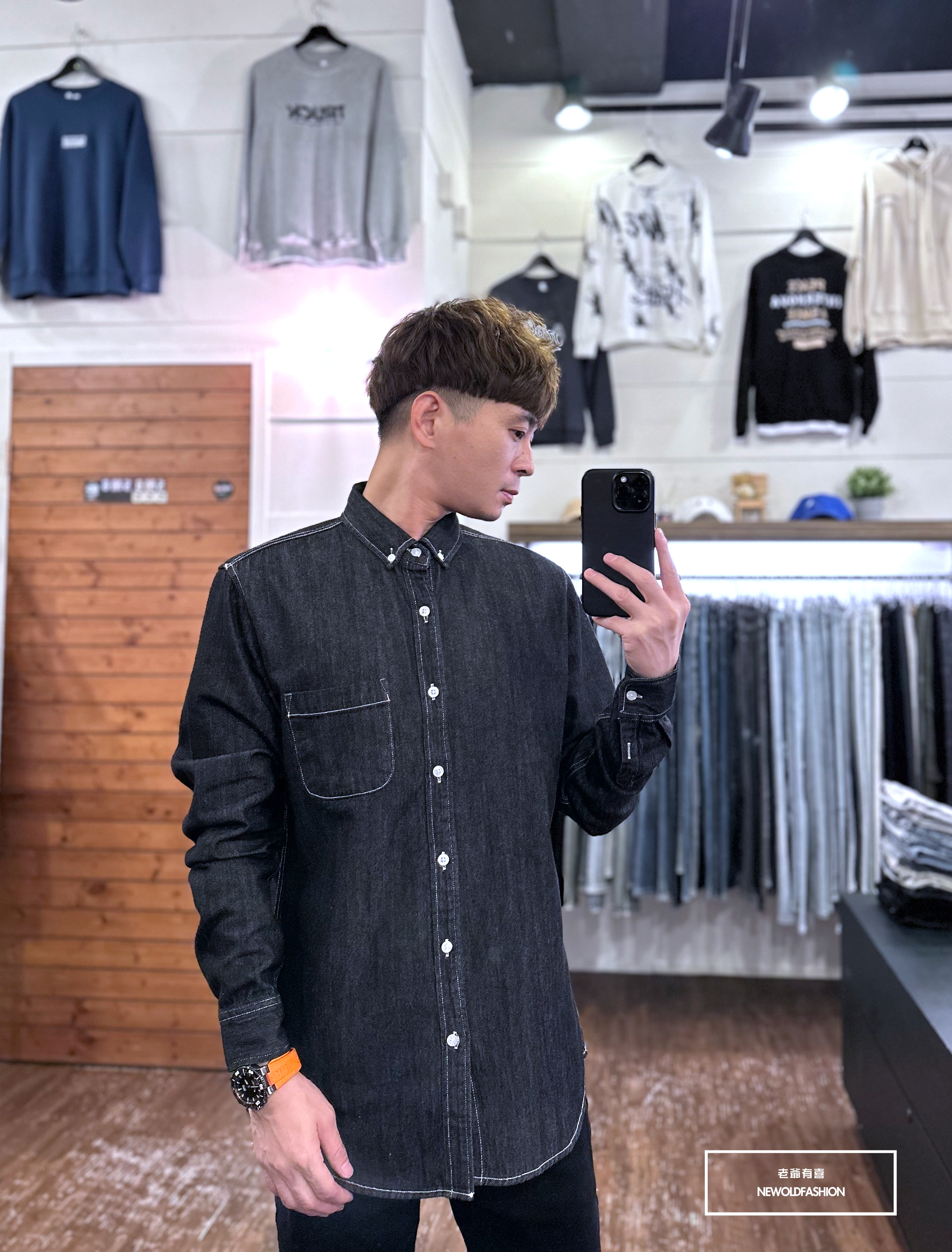 『新品上市』重磅丹寧口袋牛仔襯衫-黑(NOF2209B8821)