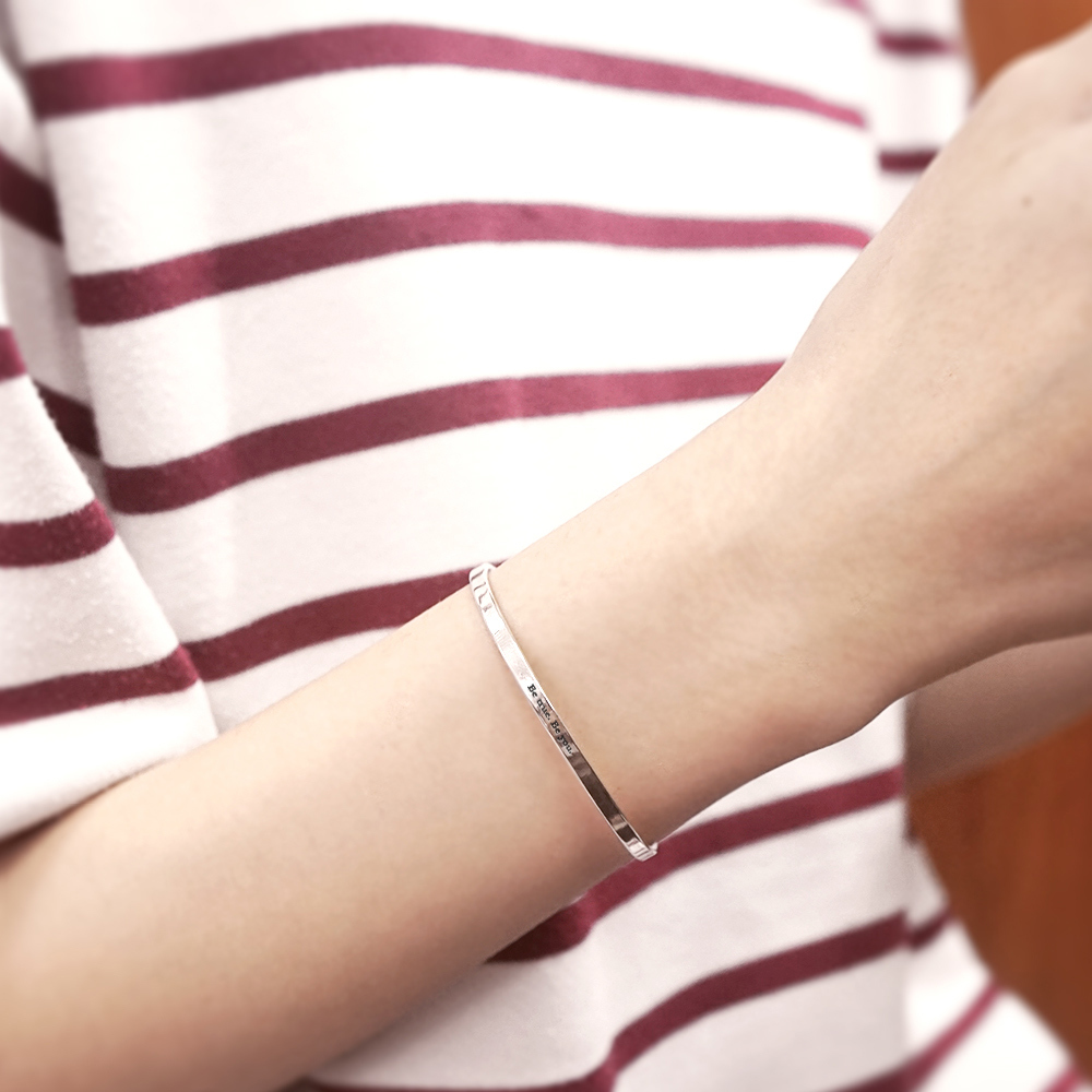 秘語悄悄 3mm極細 純銀刻字手環 亮面款 女生手環