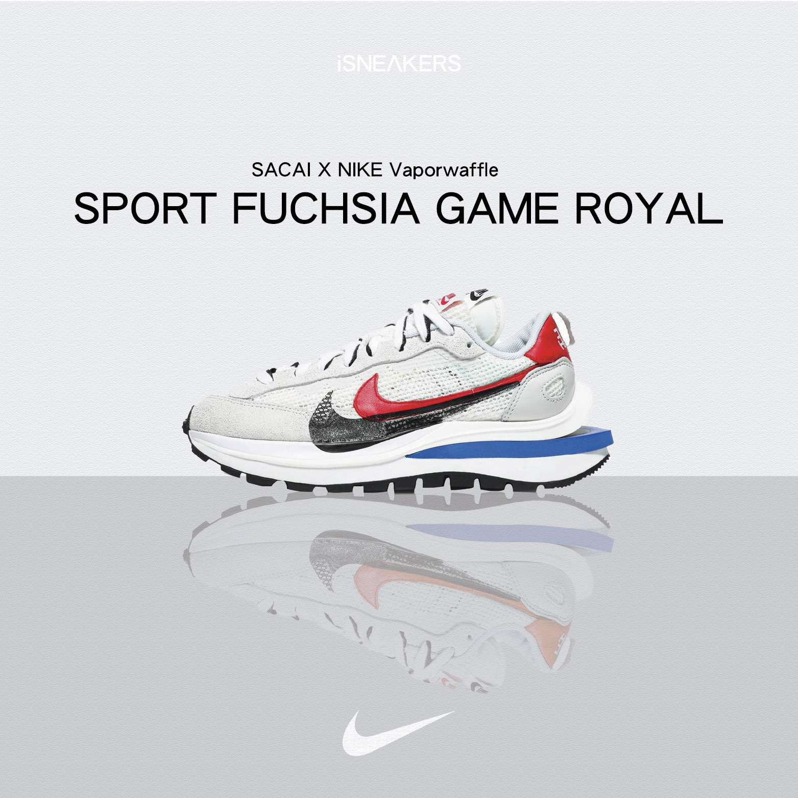 iSNEAKERS｜Nike Vaporwaffle sacai Sport Fuchsia Game Royal鞋 CV1363-100