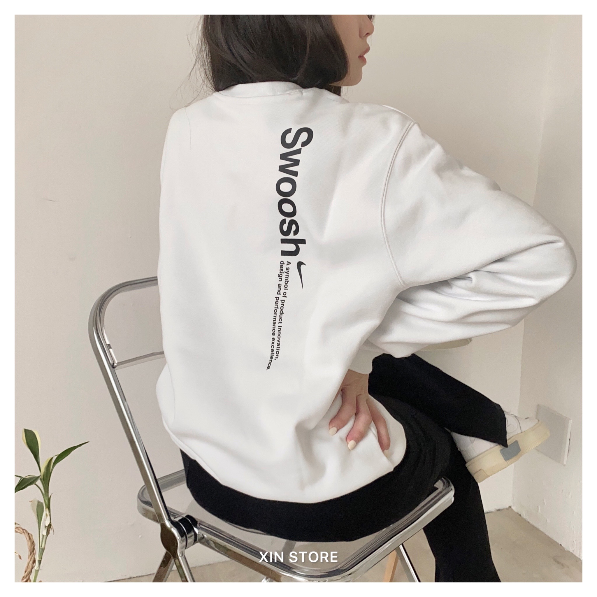 【現貨】Nike NSW Swoosh Crew 大學Tee 標語 大勾 內刷毛 大字 深灰 灰白
