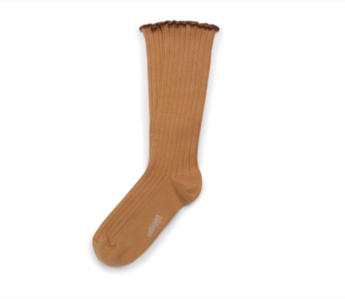 COLLÉGIEN - Delphine Lettuce Trim Ribbed Socks（Caramel au Beurre Sale）