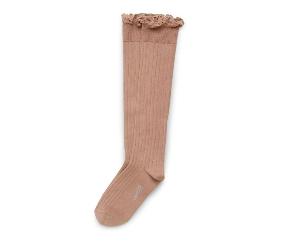 COLLÉGIEN - Josephine Lace Trim Ribbed Knee-high Socks（Vieux Rose）