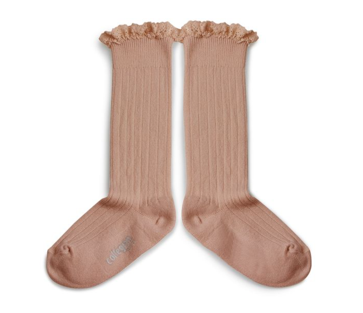 COLLÉGIEN - Josephine Lace Trim Ribbed Knee-high Socks（Vieux Rose）