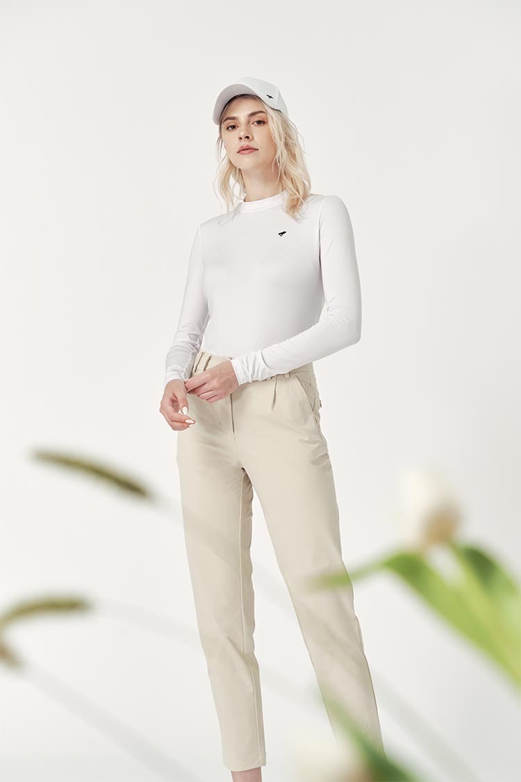 經典打褶女長褲-米