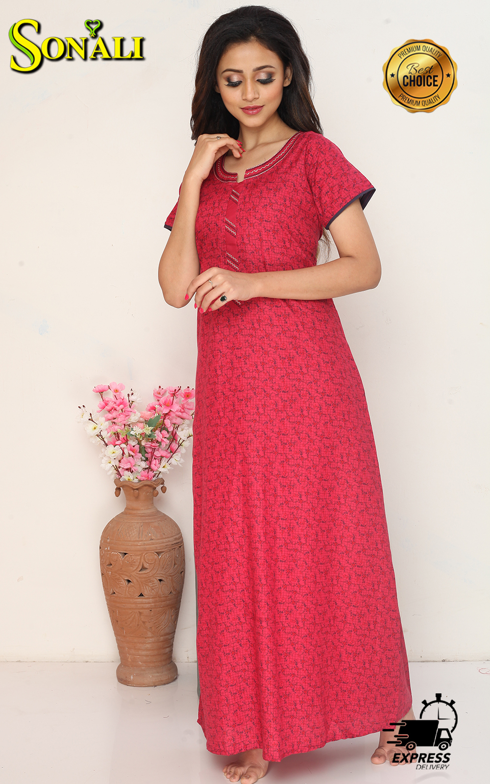 Sonali Premier Quality Women's Housecoat Comfy Cotton With Pocket / Night wear | (Style & Color Refer Images)