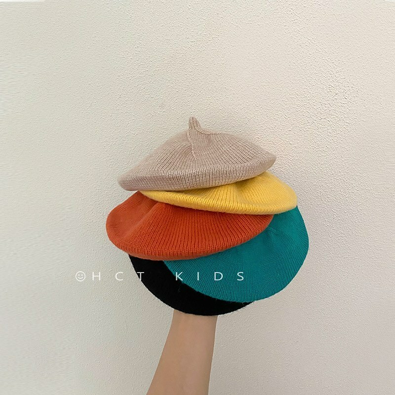 針織糖果色貝雷帽