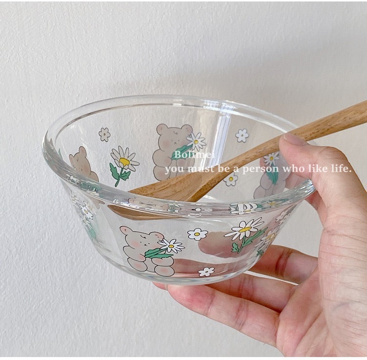 《1076》雛菊小熊玻璃沙拉碗