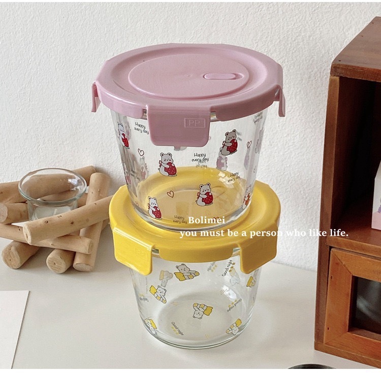 《1077》可愛超人小熊圓形玻璃保鮮碗