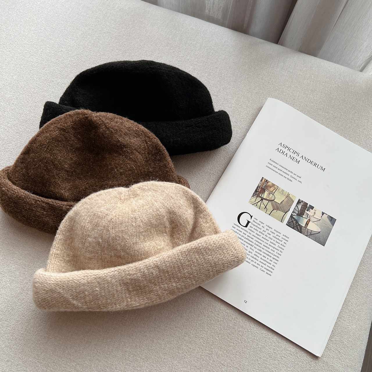 針織反摺水兵帽/三色