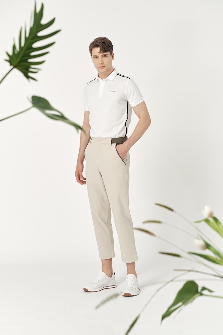 拼接雙色男長褲-米/橄綠