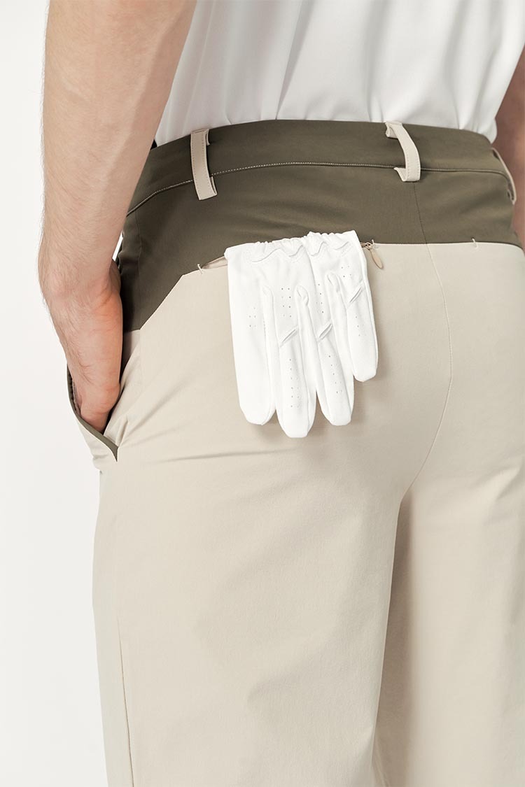 拼接雙色男長褲-米/橄綠