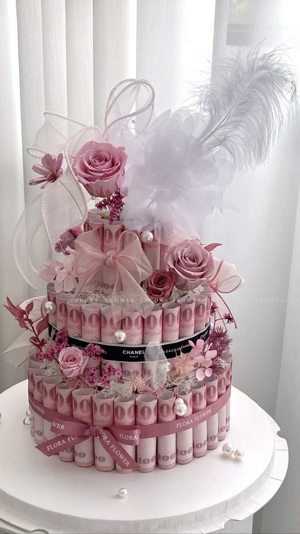 三層有錢花蛋糕- 低調奢華粉