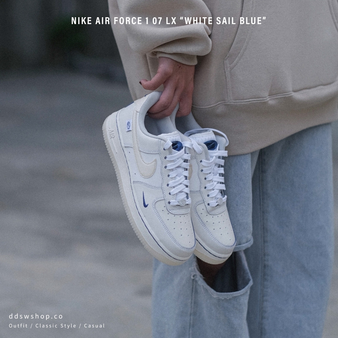 Nike Air Force 1 Low Global White Blue 珍珠奶油海鹽 刺繡 咬標 米杏 藍 FB1839-111