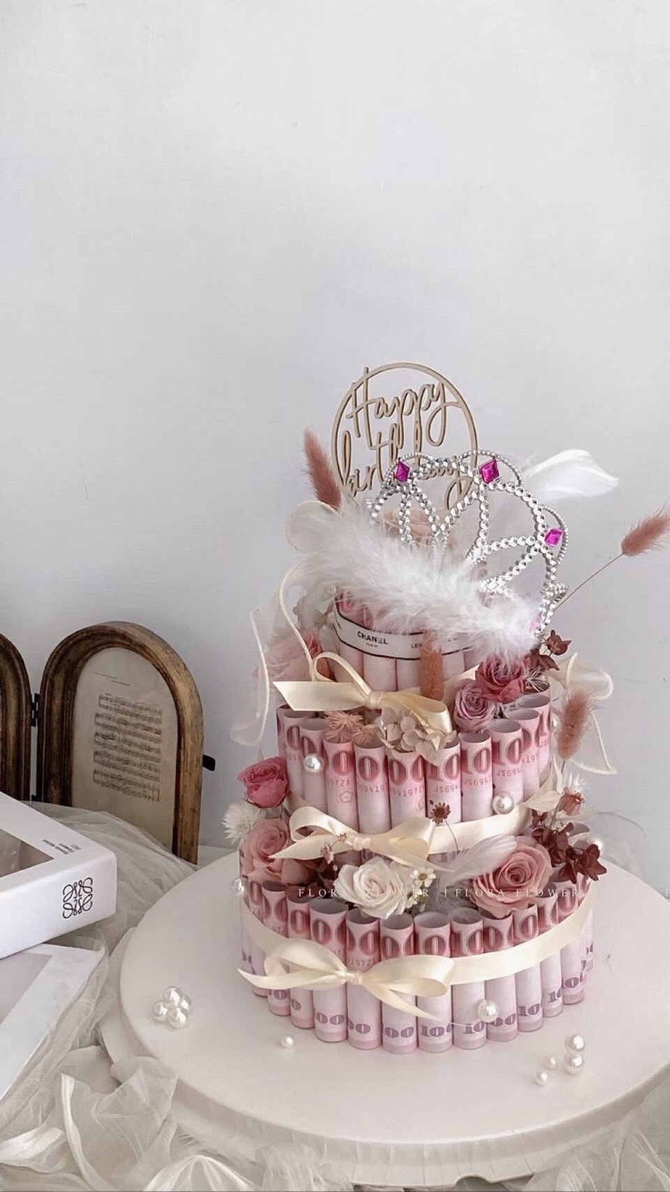 三層有錢花蛋糕- 低調奢華粉