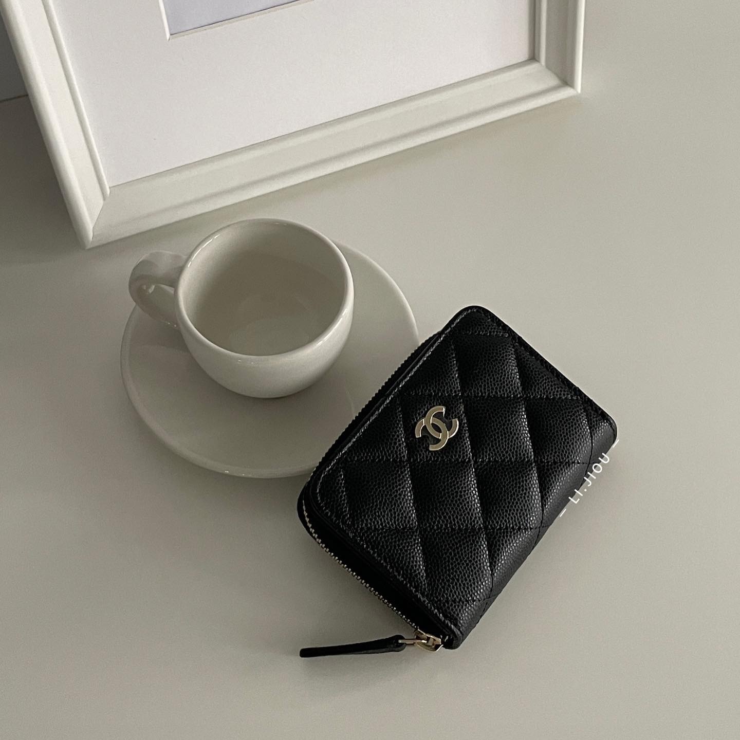 Chanel 黑淡金釦式卡夾零錢包