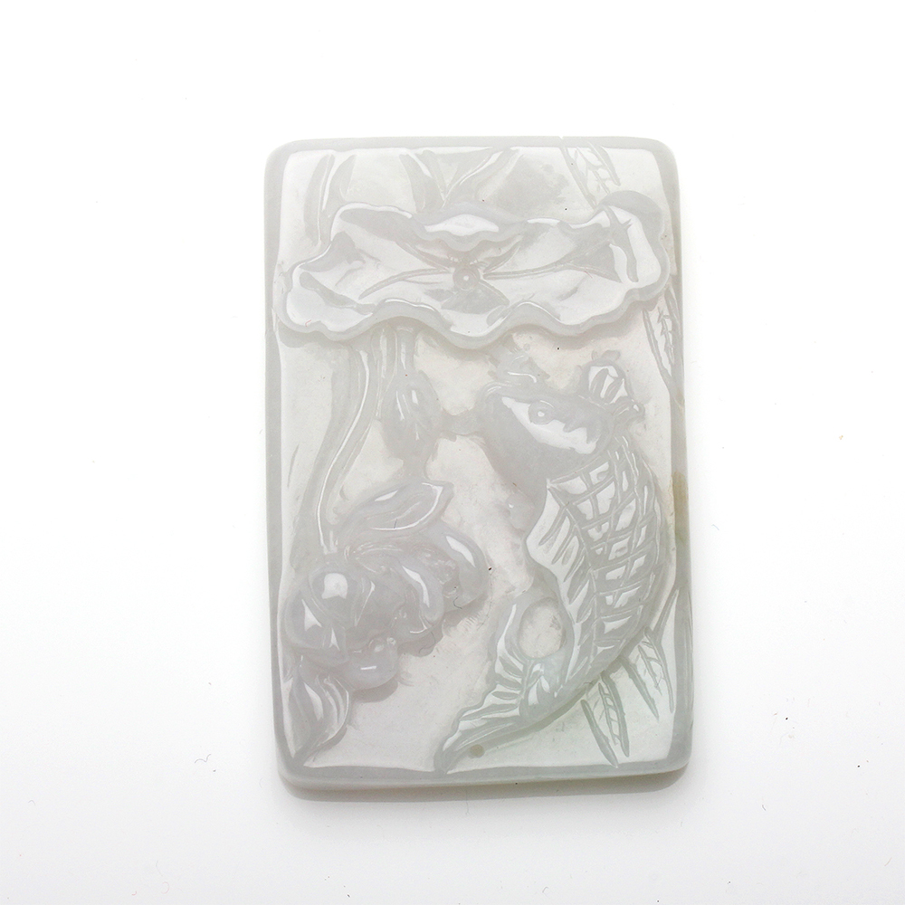 【雅紅珠寶】天然春帶彩翡翠項鍊-荷花錦鯉-N0351