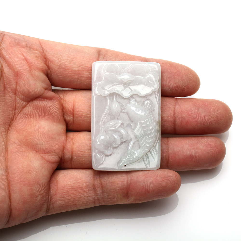 【雅紅珠寶】天然春帶彩翡翠項鍊-荷花錦鯉-N0351