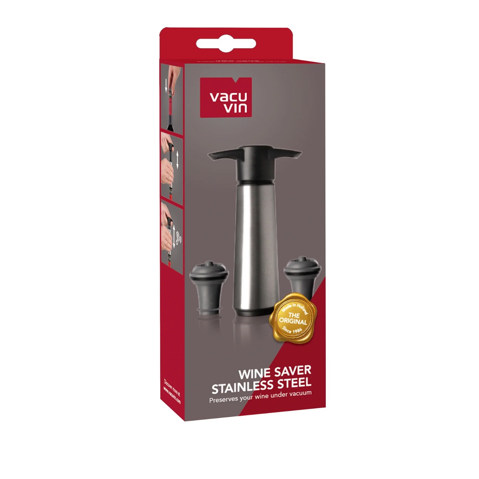 Vacu Vin - Wine Saver Stainless Steel (1 Pump & 2 Stoppers)