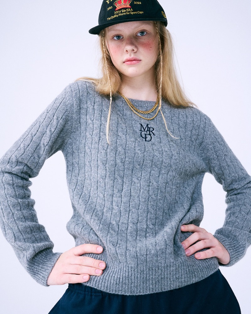 Mardi Mercredi CASHMERE BLENDED CABLE CREW NECK MRCD