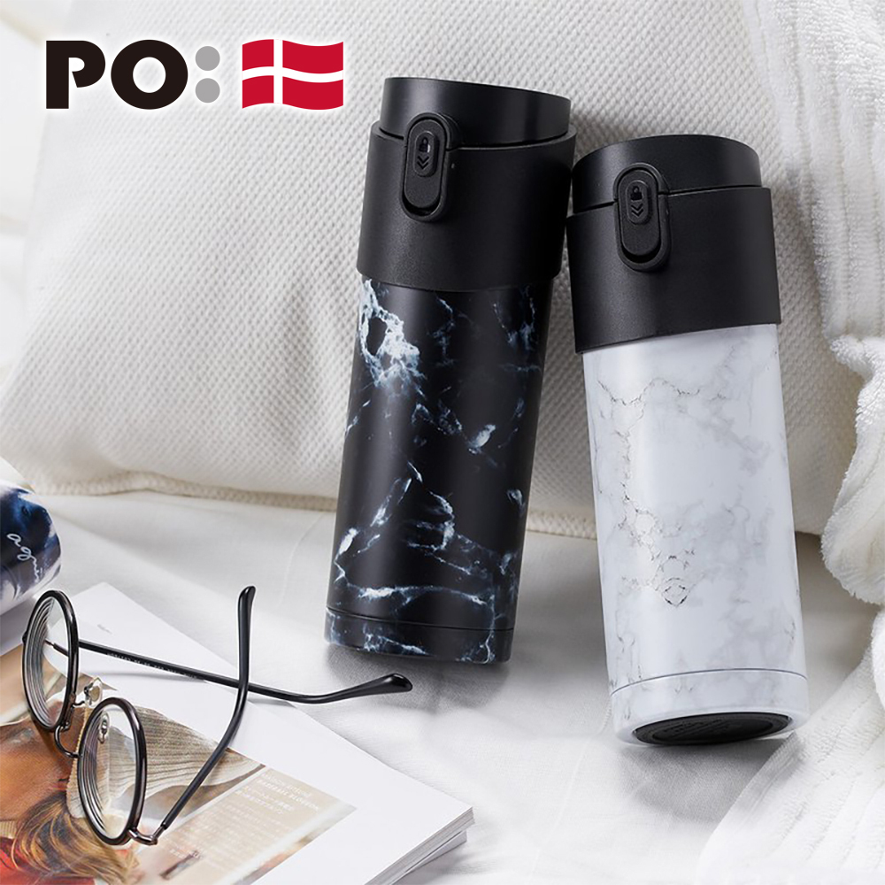 PO: 丹麥掀蓋12oz保溫泡茶杯 (大理石紋-黑)