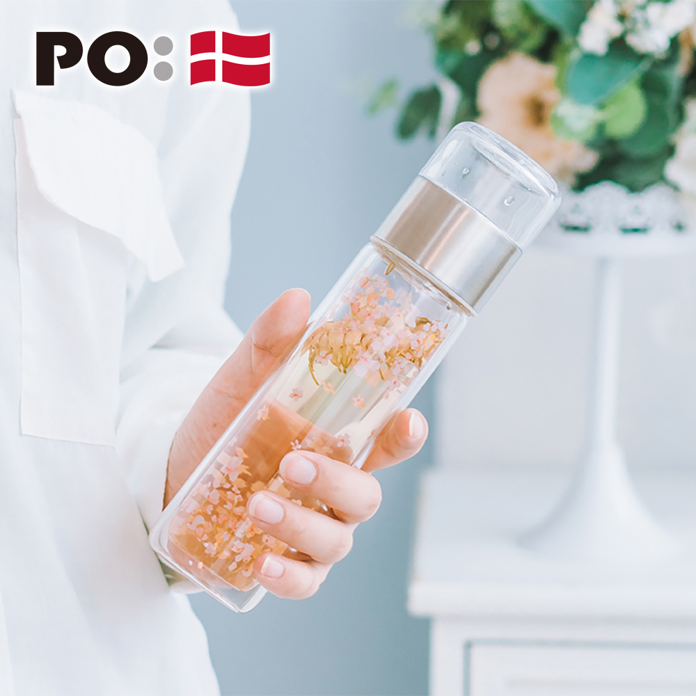 PO: 丹麥攜帶式雙層玻璃泡茶杯200ml(櫻花)