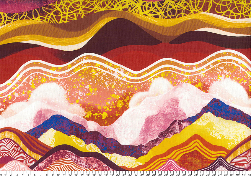 水彩山水畫-紅色系(一尺)數位印刷，8N帆布布底