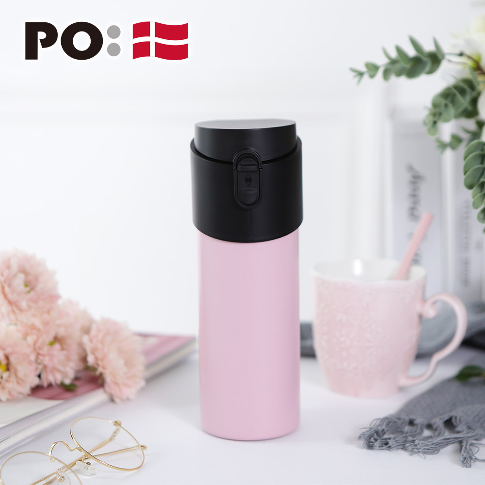 PO: 丹麥掀蓋12oz保溫泡茶杯(粉-黑蓋)