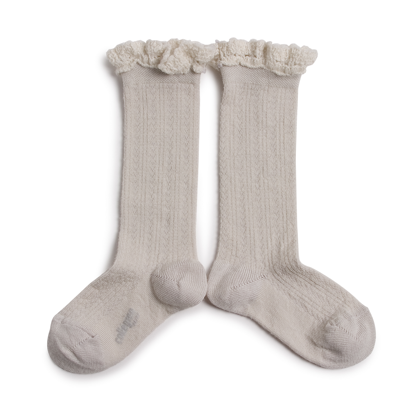 COLLÉGIEN - Adeline Pointelle Merino Wool Knee-high Socks with Merino Lace Trim（Doux Agneaux）