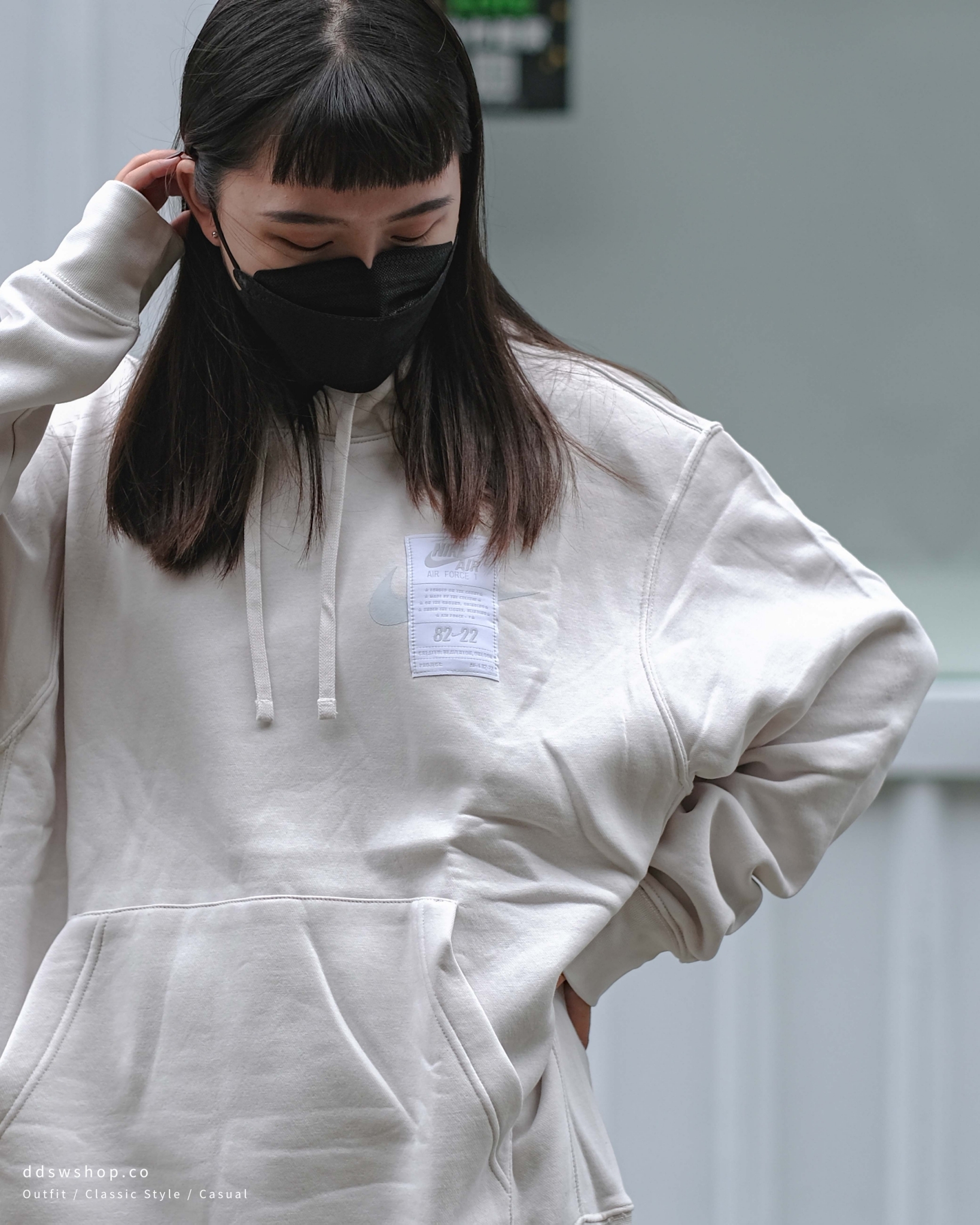 "現貨 "Nike NSW Hoodie AF1 Open 帽踢 連帽 內刷毛 標籤  灰 DX1084-063