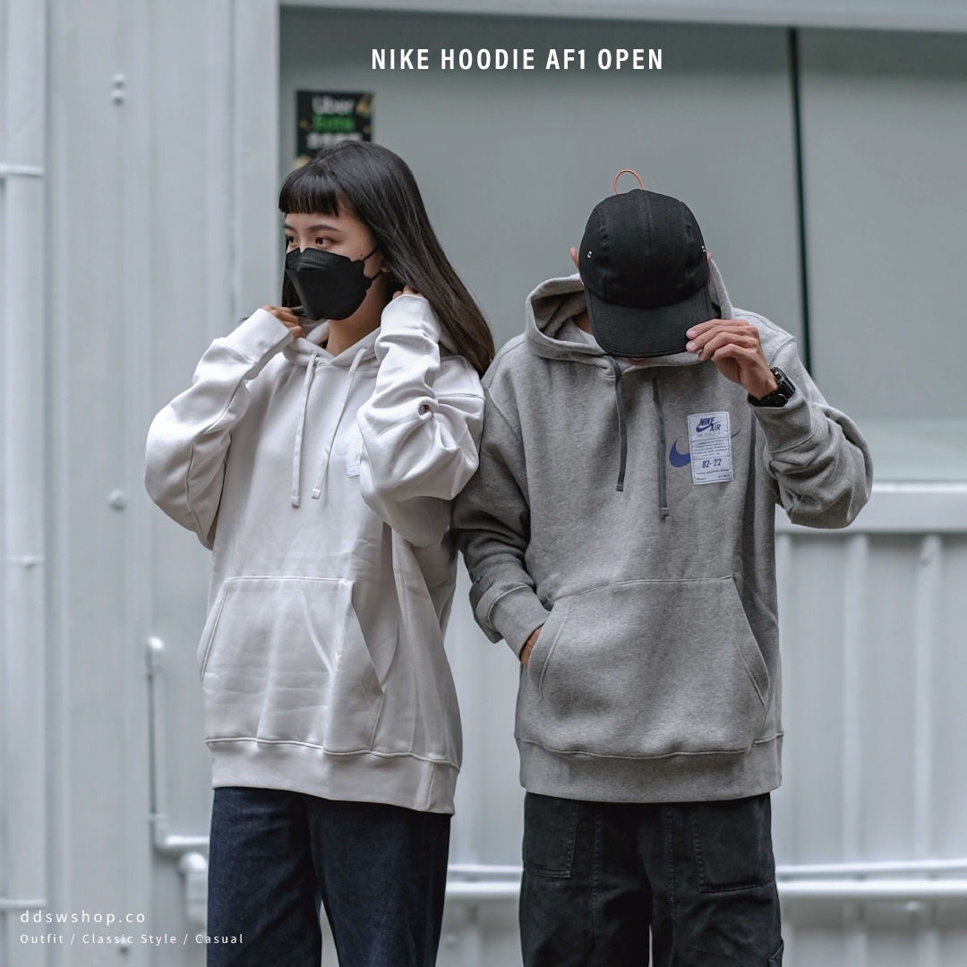 "現貨 "Nike NSW Hoodie AF1 Open 帽踢 連帽 內刷毛 標籤  灰 DX1084-063