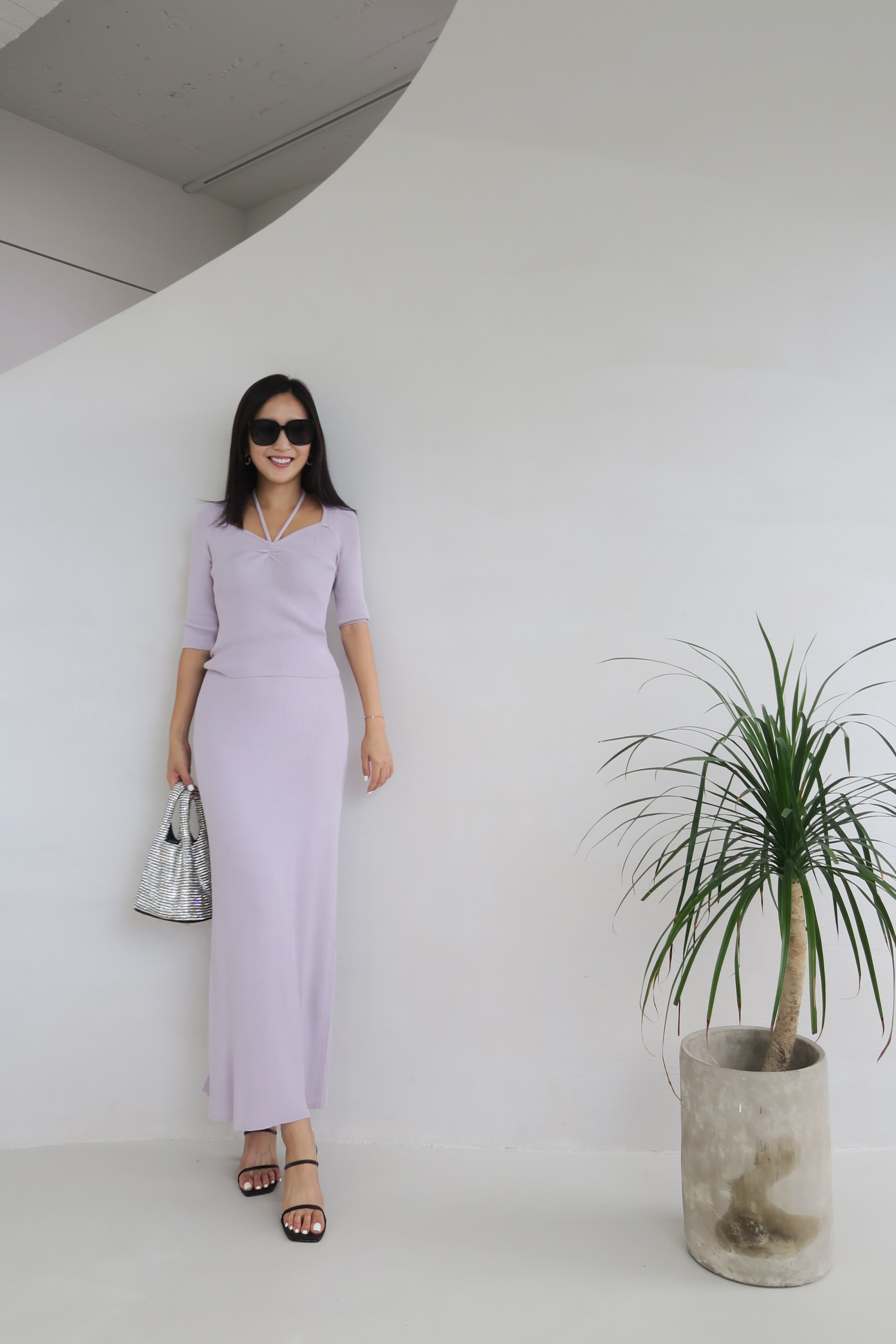 桃心領綁帶針織套裙(現貨)