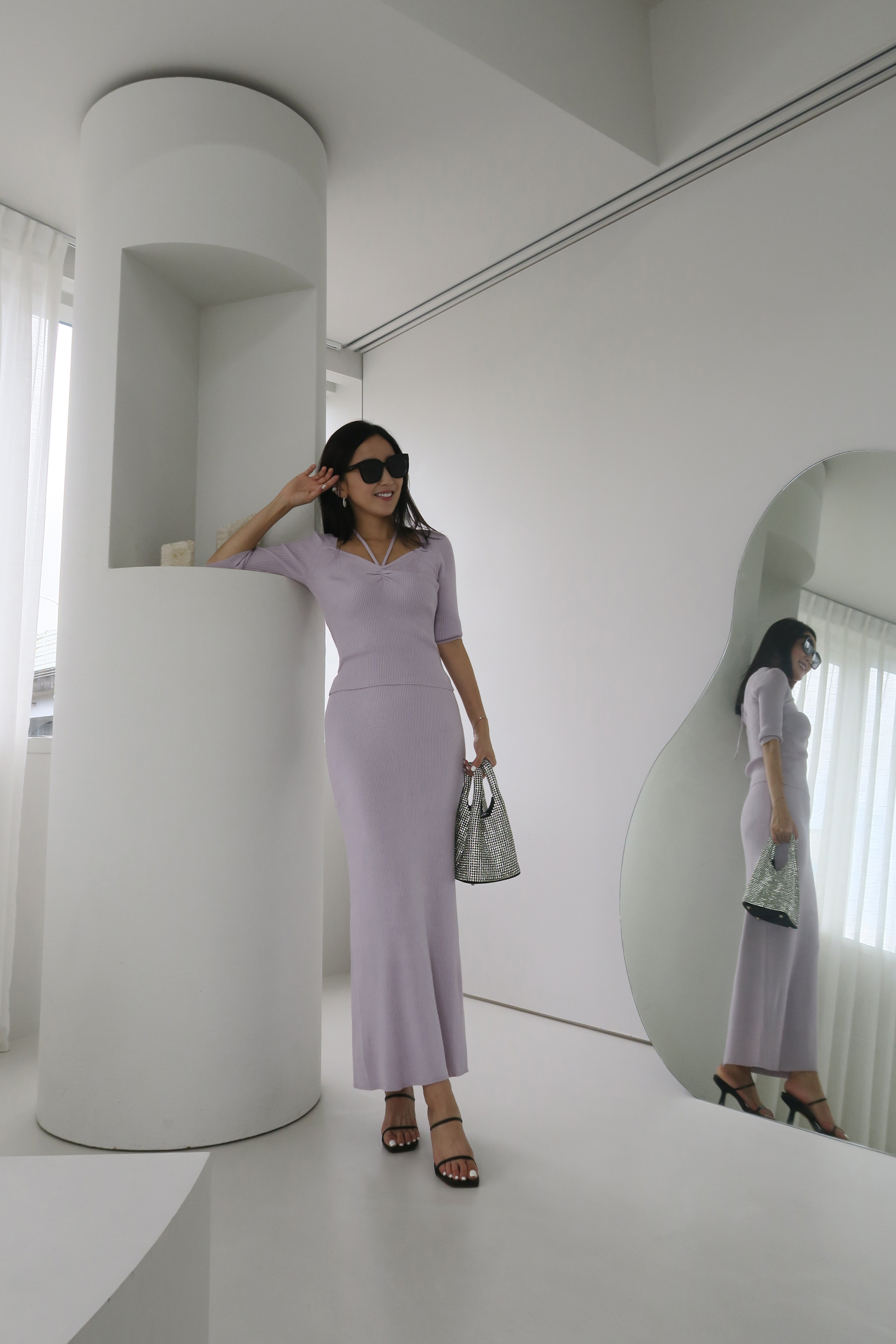 桃心領綁帶針織套裙(現貨)