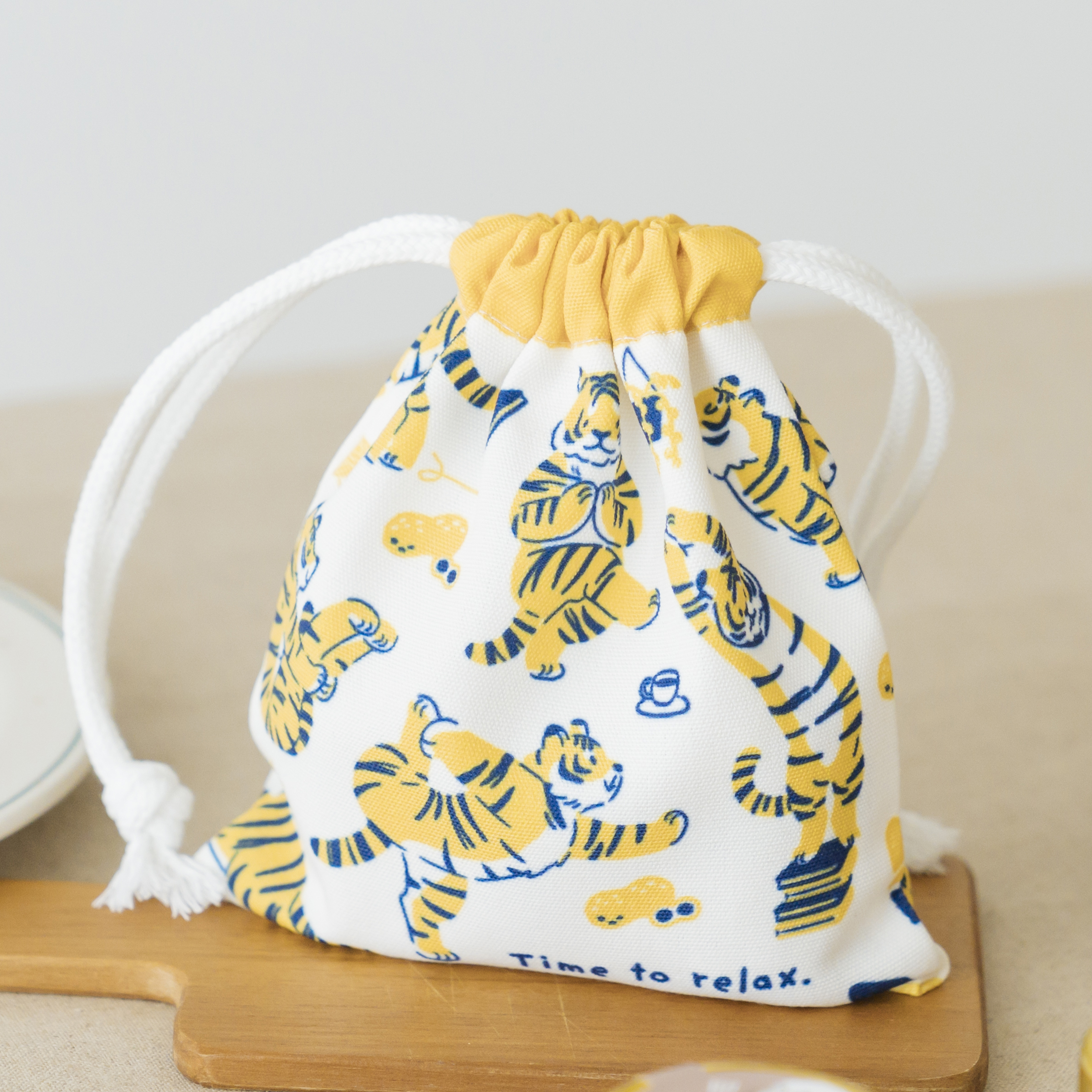 【慢慢挑食x lasunpo｜奶油瑜伽虎】束口袋