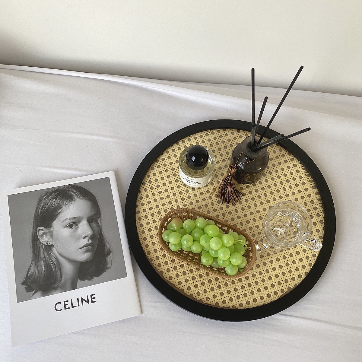 《1092》木紋藤編桌面擺飾盤