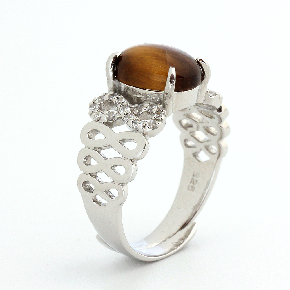 【雅紅珠寶】天然黃金虎眼石戒指-925銀飾-蝶舞仙境-活圍設計-R0408