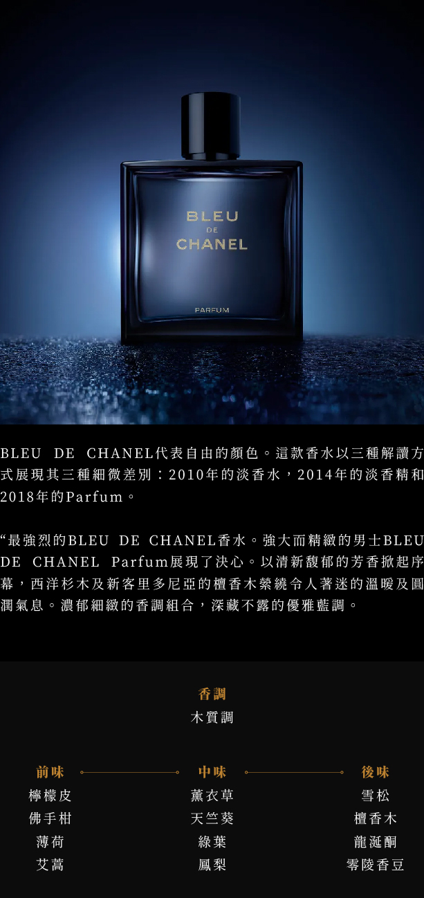 Bleu De Chanel 藍色男性香精版本PARFUM