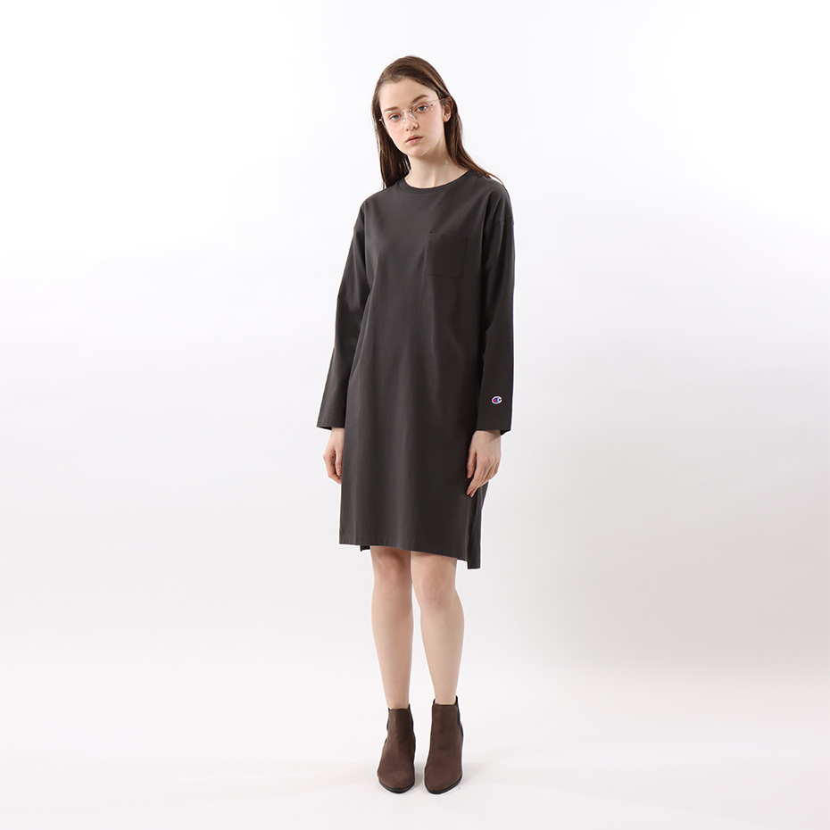 女款 -草寫LOGO口袋連身洋裝-黑色（CW-W407-055）