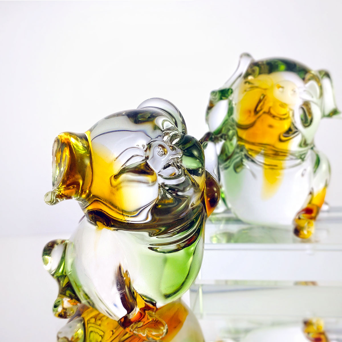 招財豬對(含水晶座)