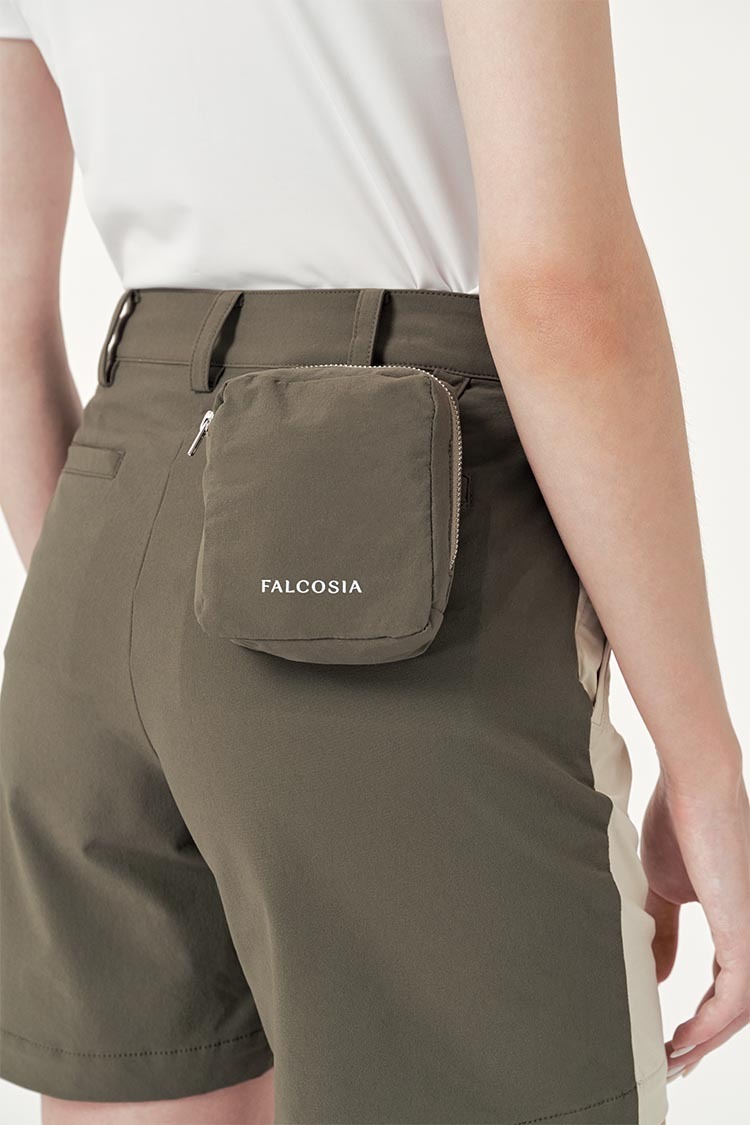 拼接雙色女短褲-米/橄綠