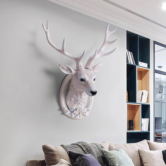 鹿頭壁飾-白