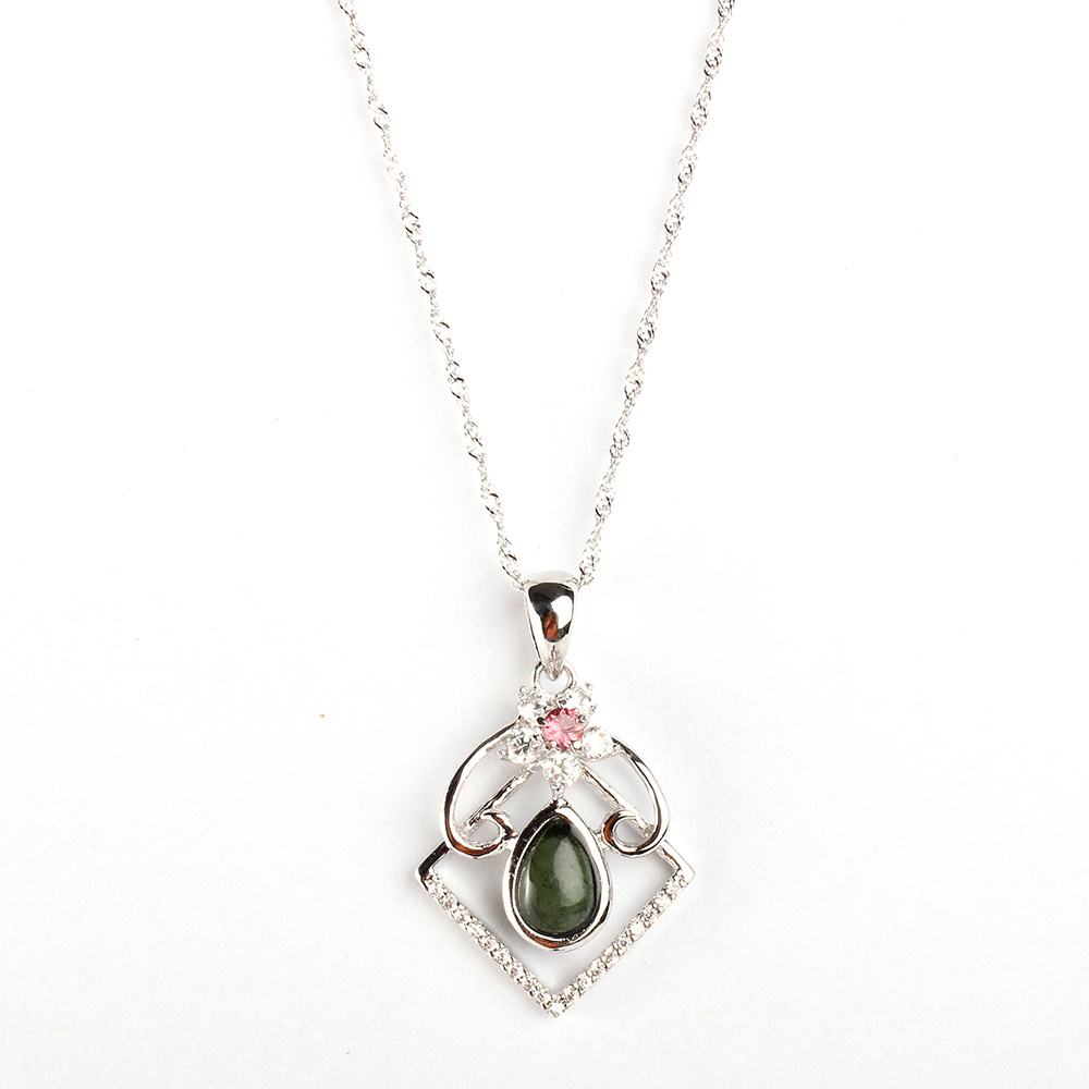 【雅紅珠寶】天然綠碧璽項鍊-925銀飾-綠葉成蔭-N0358