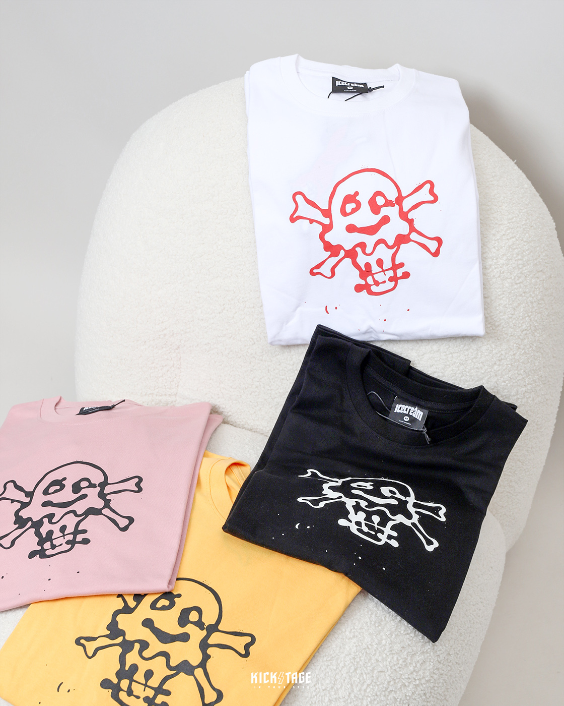 **特價商品無退換**男女款 ICE CREAM SPLAT SS TEE 黑色 黃色 白色 草莓牛奶 骷顱 冰淇淋 簍空 潑墨 塗鴉 短T【421-4201】