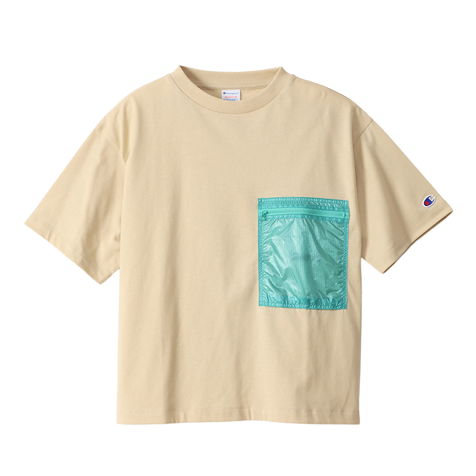 女款-拼接口袋短Tee-淺卡其色（CW-V316-782）