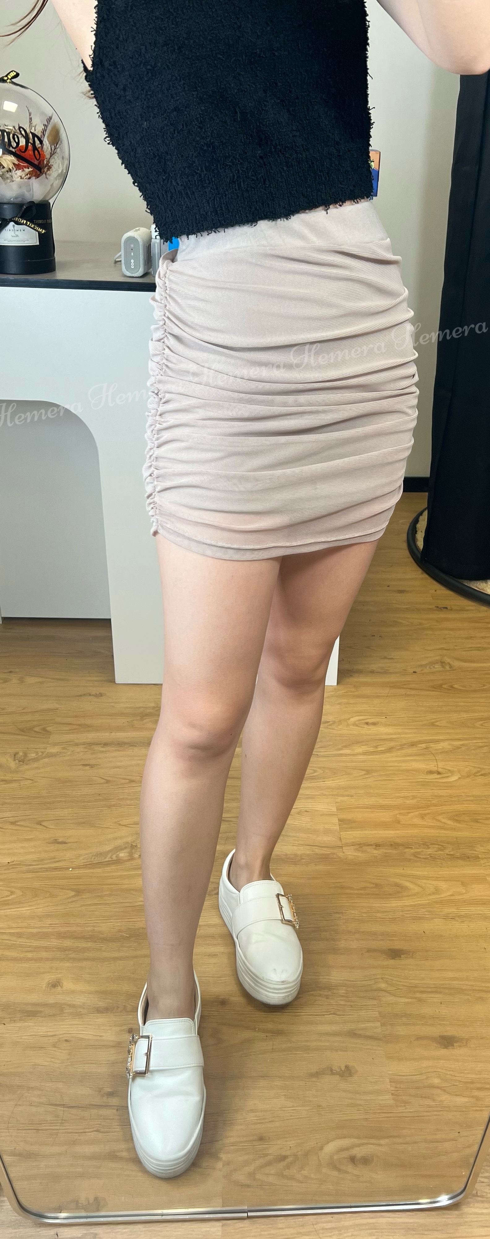 IN STOCK: 紗網摺摺顯瘦性感包臀半截裙 SK22S1022